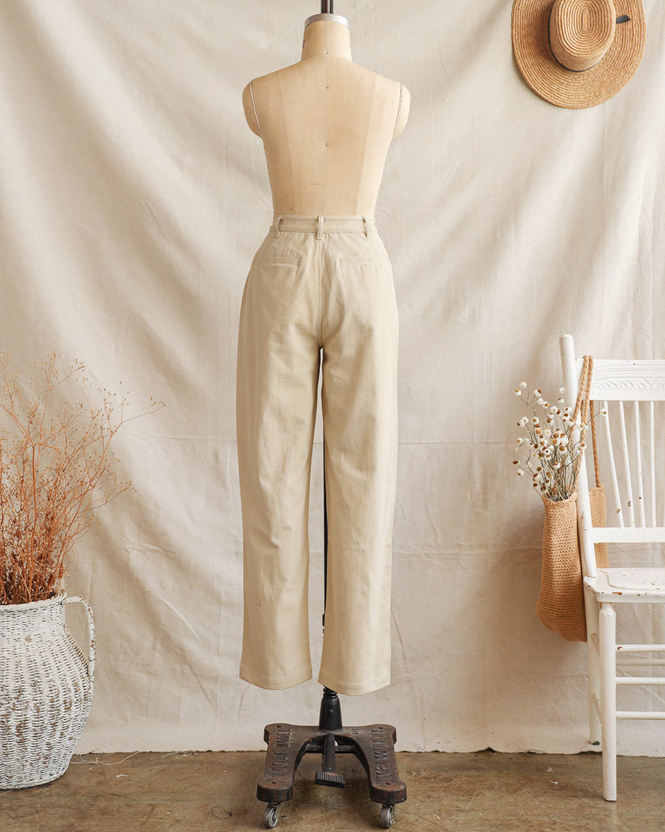 80s Vintage Woman Beige High Waisted Straight Trousers Size Medium