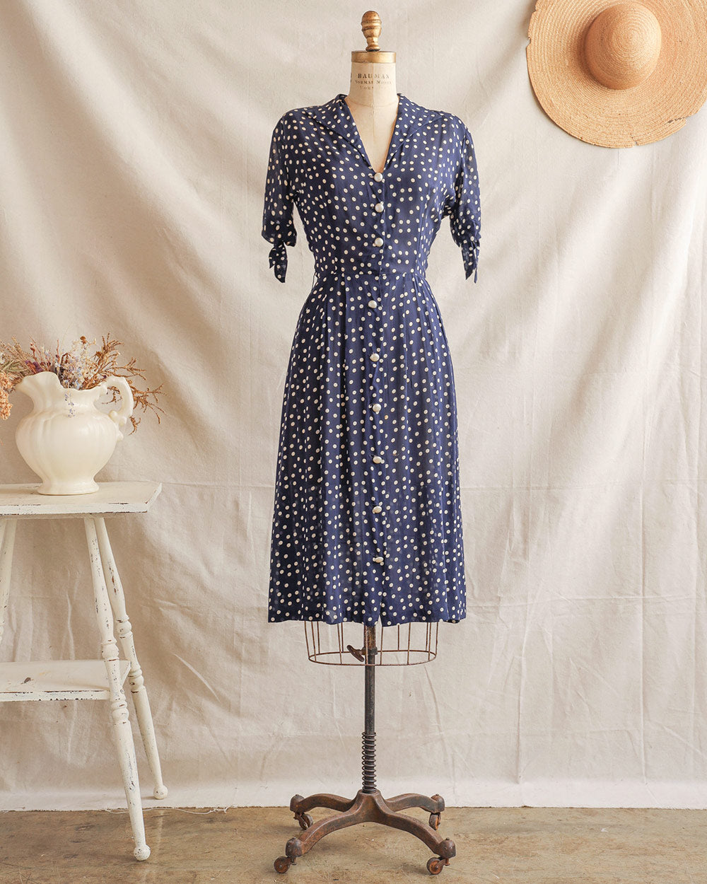 Vintage 1940s Dress / Vintage 1940s Navy Day Dress / Thérèse Day Dress ...